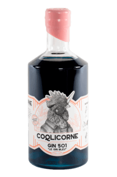 Bouteille de gin français 501 de la distillerie Coqlicorne