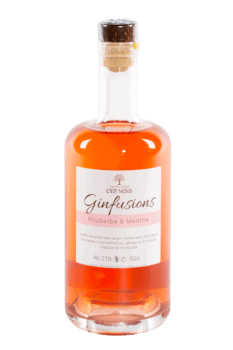 Bouteille de Gin Français Ginfusions Rhubarbe Menthe de la distillerie C'est Nous