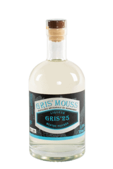 Bouteille de liqueur de menthe poivrée Gris'25 de la distillerie Gris' Mouss