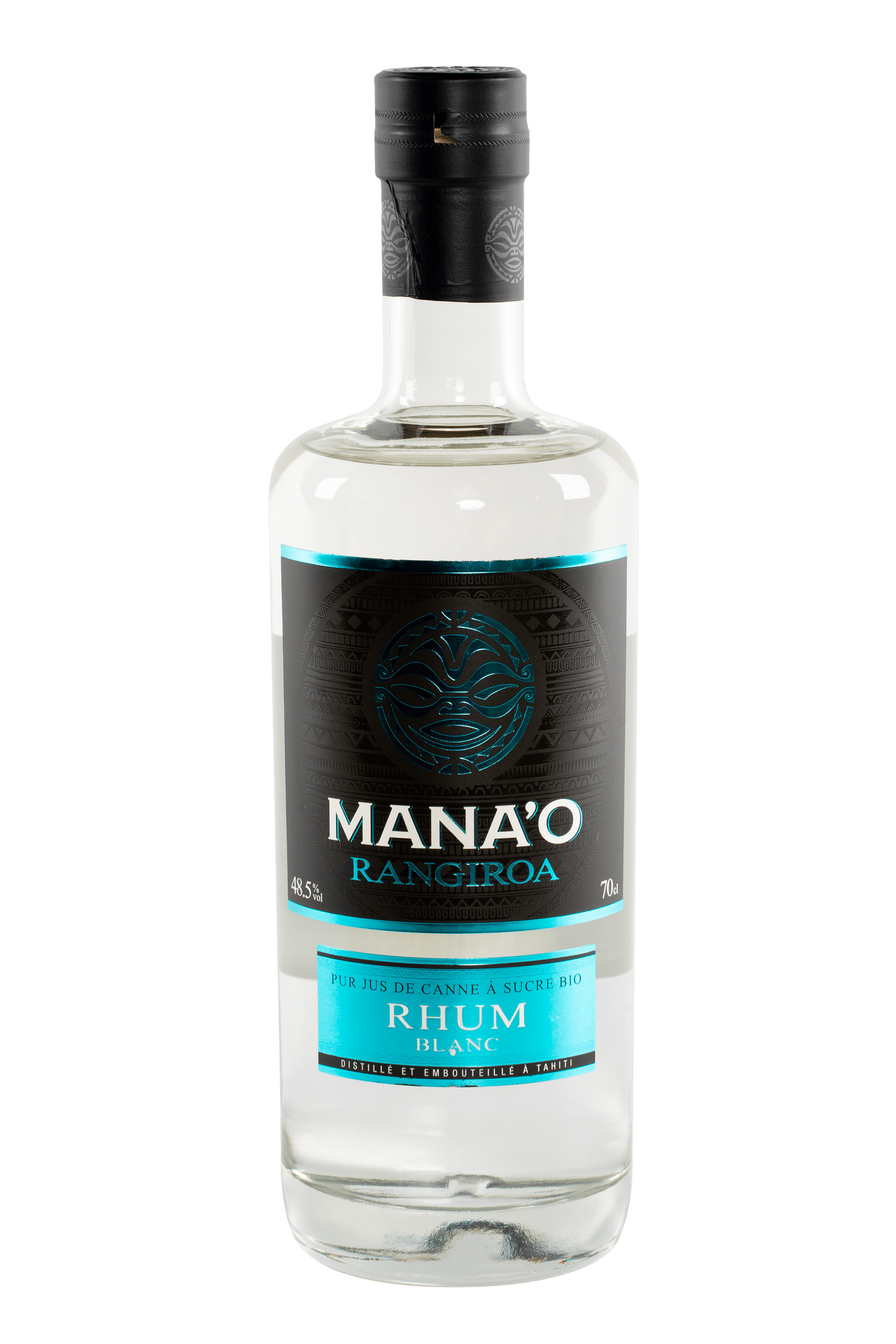 Bouteille de rhum blanc bio français de Rangiroa de la distillerie Mana'o à Tahiti