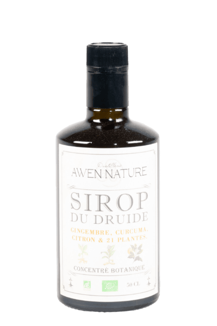 bouteille de sirop du druide de la distillerie Awen Nature